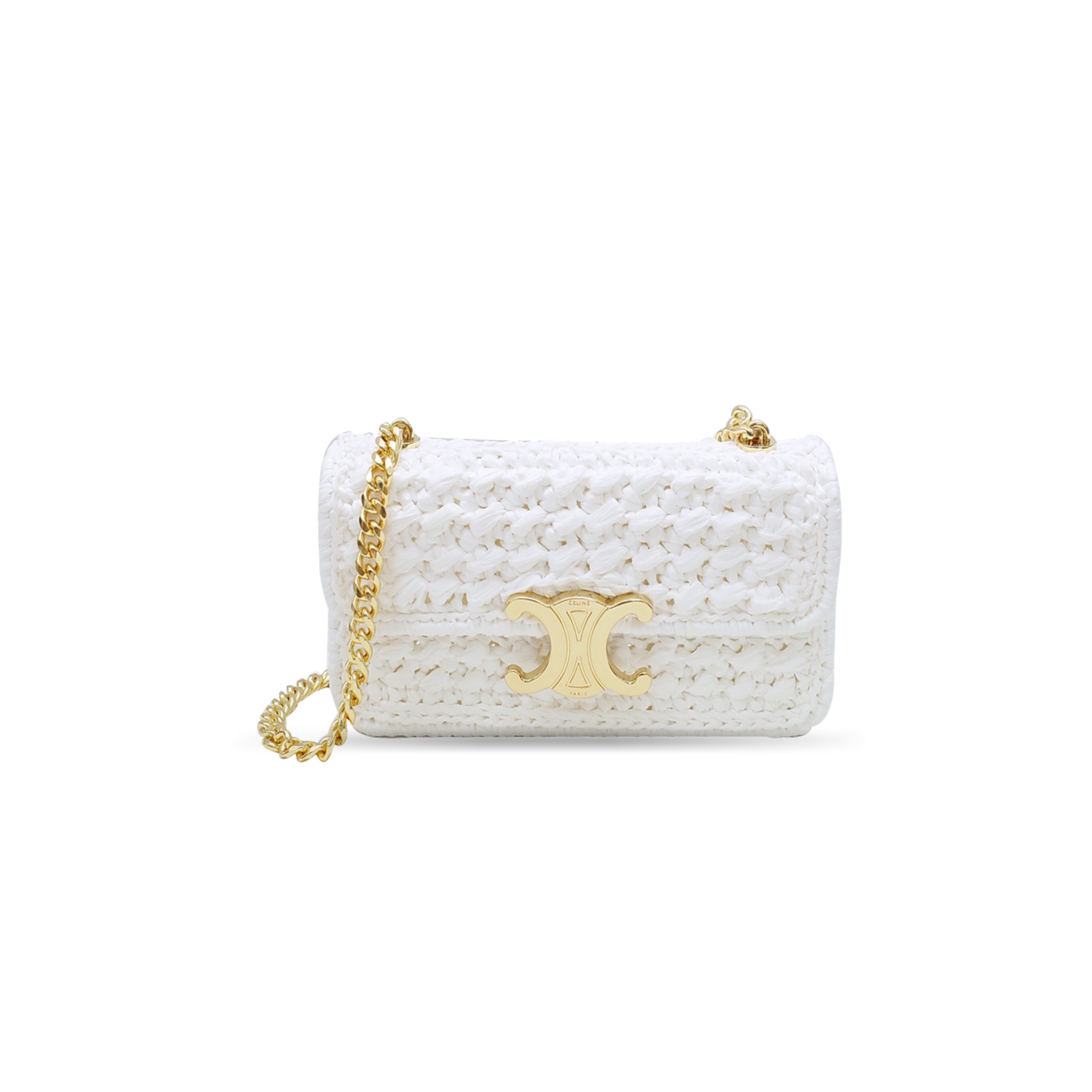 Ce**e chain shoulder bag claude in raffia effect textile 112252etu.38nv (20.5*11.5*4cm)